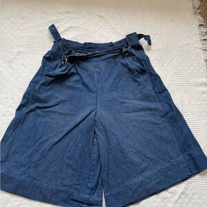 Vintage 70s Denim Culottes side buckles basque waist